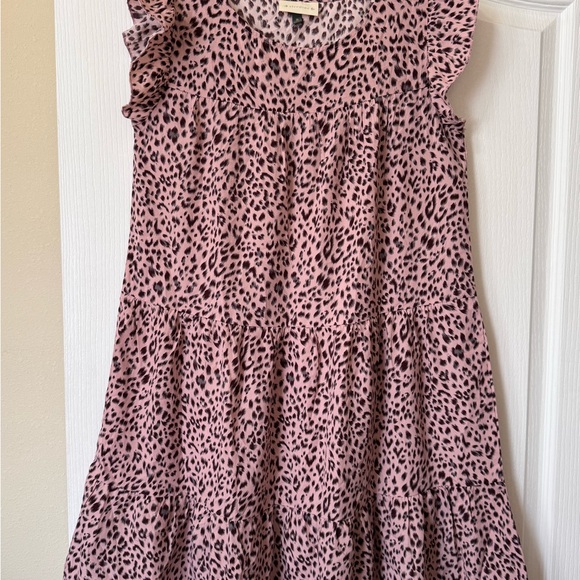 ALREDINE TIERED DRESS. BOHO BABYDOLL LOOSE DRESS. PINK/BROWN ANIMAL PRINT - Picture 10 of 12